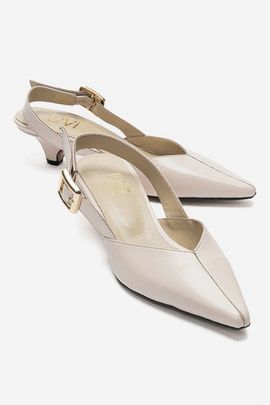 Forever & Always Shoes Forever & Always Shoes Dioris Leather Slingback Kitten Heel Pump