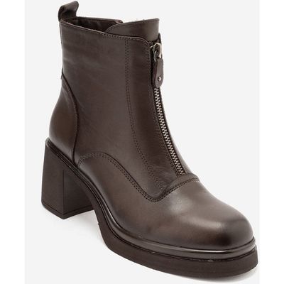 Forever & Always Shoes Forever & Always Shoes Stena Leather Front Zip Block Heel Boot