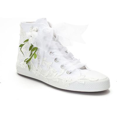 Forever & Always Shoes Forever & Always Shoes Sylvara Floral Lace Ribbon Bridal High Top Sneaker