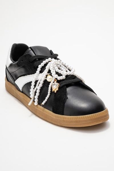 Forever & Always Shoes Forever & Always Shoes Taren Leather Pearl Buckle Sneakers