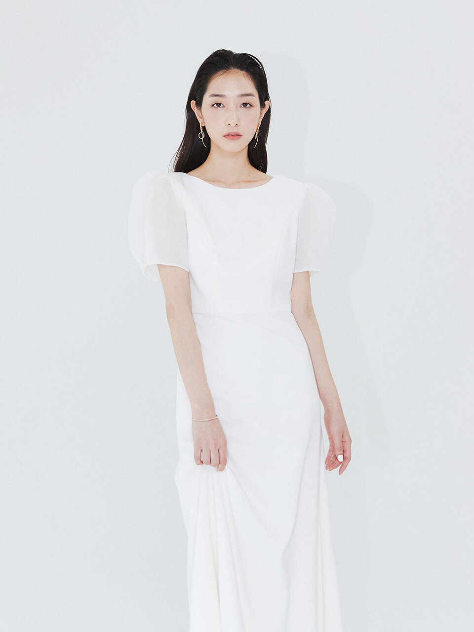 FORMYSIS Doby Chiffon Puff Sleeve Dress