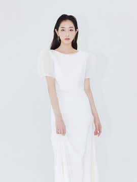 FORMYSIS Doby Chiffon Puff Sleeve Dress