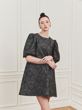 FORMYSIS Puff Sleeve A-Line Mini Dress (Dark Gray)