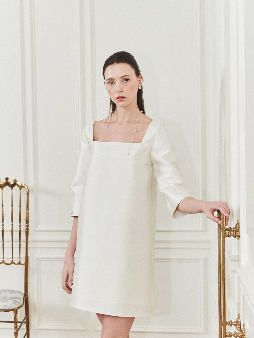 FORMYSIS Square A-Line Mini Dress (White)