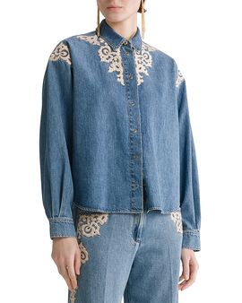 Forte forte forte_forte Indigo Twill Embroidered Boxy Denim Shirt in Celeste