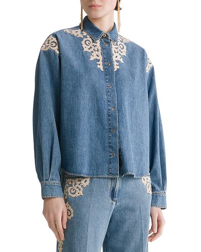 Forte forte forte_forte Indigo Twill Embroidered Boxy Denim Shirt in Celeste