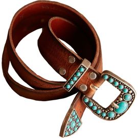 Fortela Fortela Thelma Leather Belt with Turquoise Studs