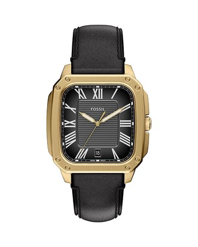 Fossil Fossil Crosby Three-Hand Black Leather Watch, 42mm x 30mm
