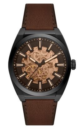 Fossil Fossil Everett Skeleton Leather Strap Watch, 42mm
