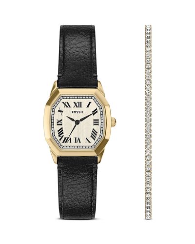 Fossil Fossil Harlow Leather Watch & Tennis Bracelet Set, 27mm
