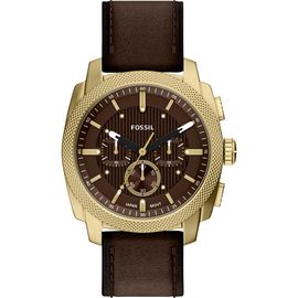 Fossil Fossil Machine Chronograph Goldtone Leather Strap Watch, 44mm