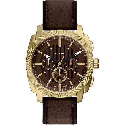 Fossil Fossil Machine Chronograph Goldtone Leather Strap Watch, 44mm