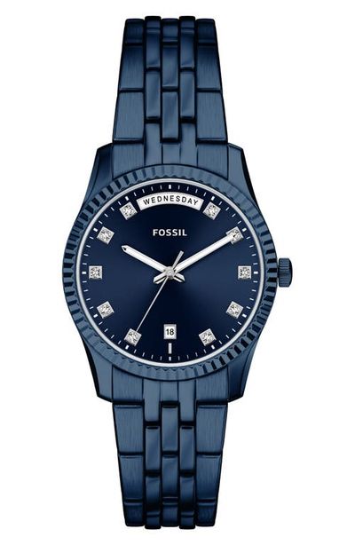 Fossil Fossil Scarlette Crystal Marker Navy Bracelet Watch, 34mm