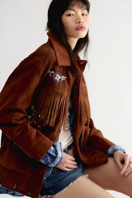 Found Found Embroidered Suede Fringe Jacket