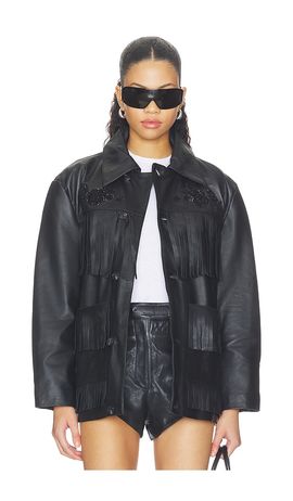 Found Found Hand Embroidered Leather Fringe Jacket