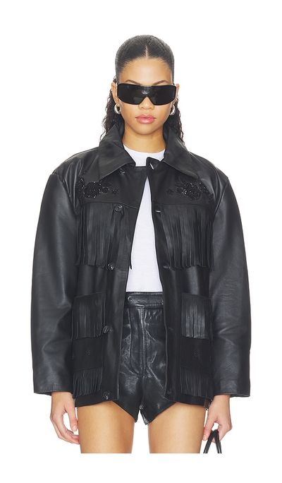Found Found Hand Embroidered Leather Fringe Jacket
