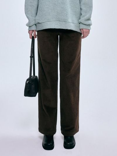 FOVERE Basic Corduroy Fleece-Lined Straight-Cut Pants [BROWN]