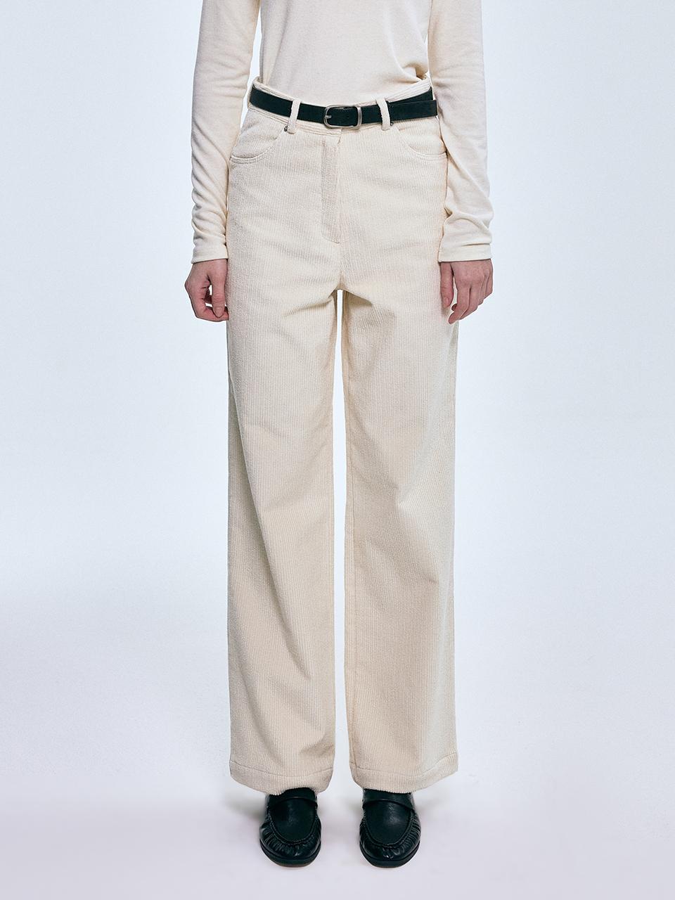 FOVERE Basic Corduroy Fleece-Lined Straight Fit Pants [Beige]