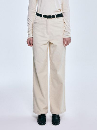 FOVERE Basic Corduroy Fleece-Lined Straight Fit Pants [Beige]