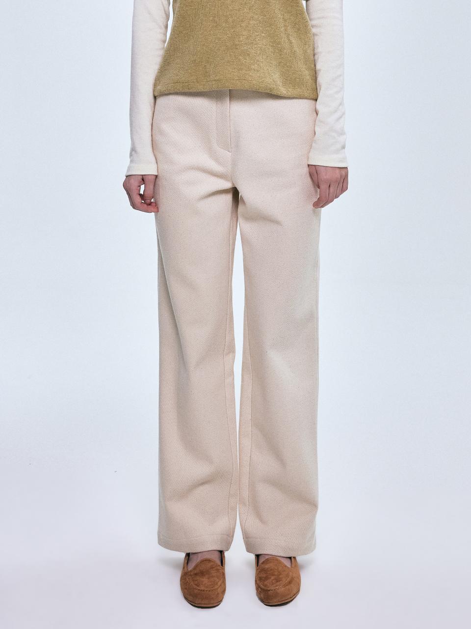 FOVERE Basic Fleece-Lined Straight-Leg Pants [Ivory]