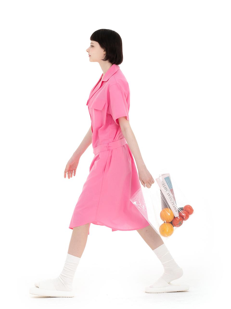 FOVERE Collared Button-Up Belted Dress