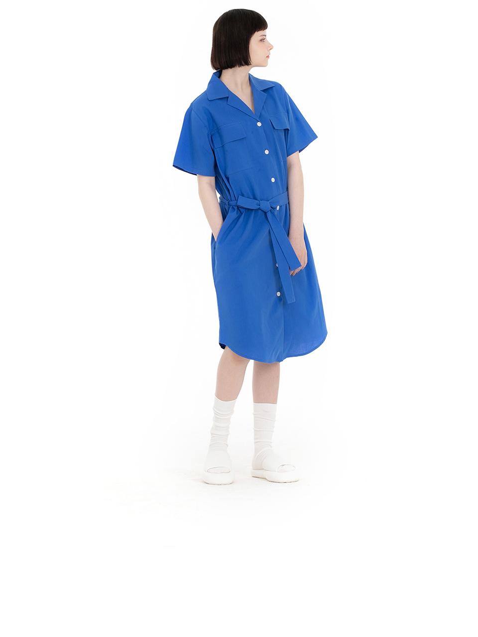 FOVERE Cotton Belted Collared Dress [Sky]