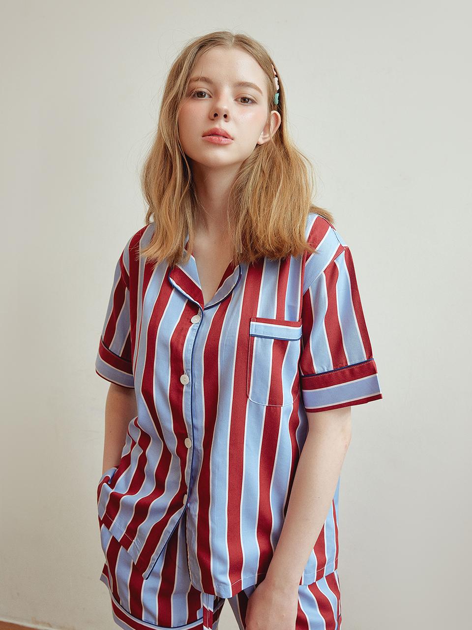 FOVERE Cotton Modal Stripe Two-Piece Set [Brick]
