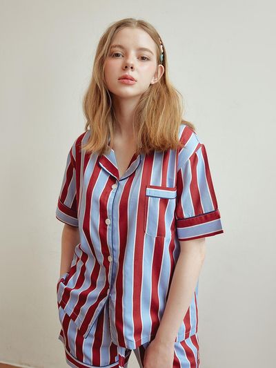 FOVERE Cotton Modal Stripe Two-Piece Set [Brick]