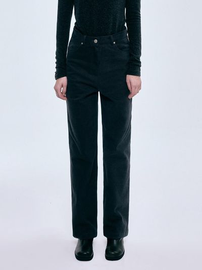 FOVERE Fleece-lined Cotton Straight-leg Pants [Dark Grey]