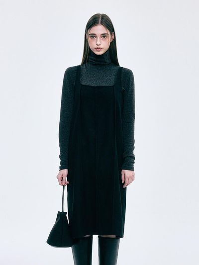FOVERE Layered Wool Midi Dress [Black]