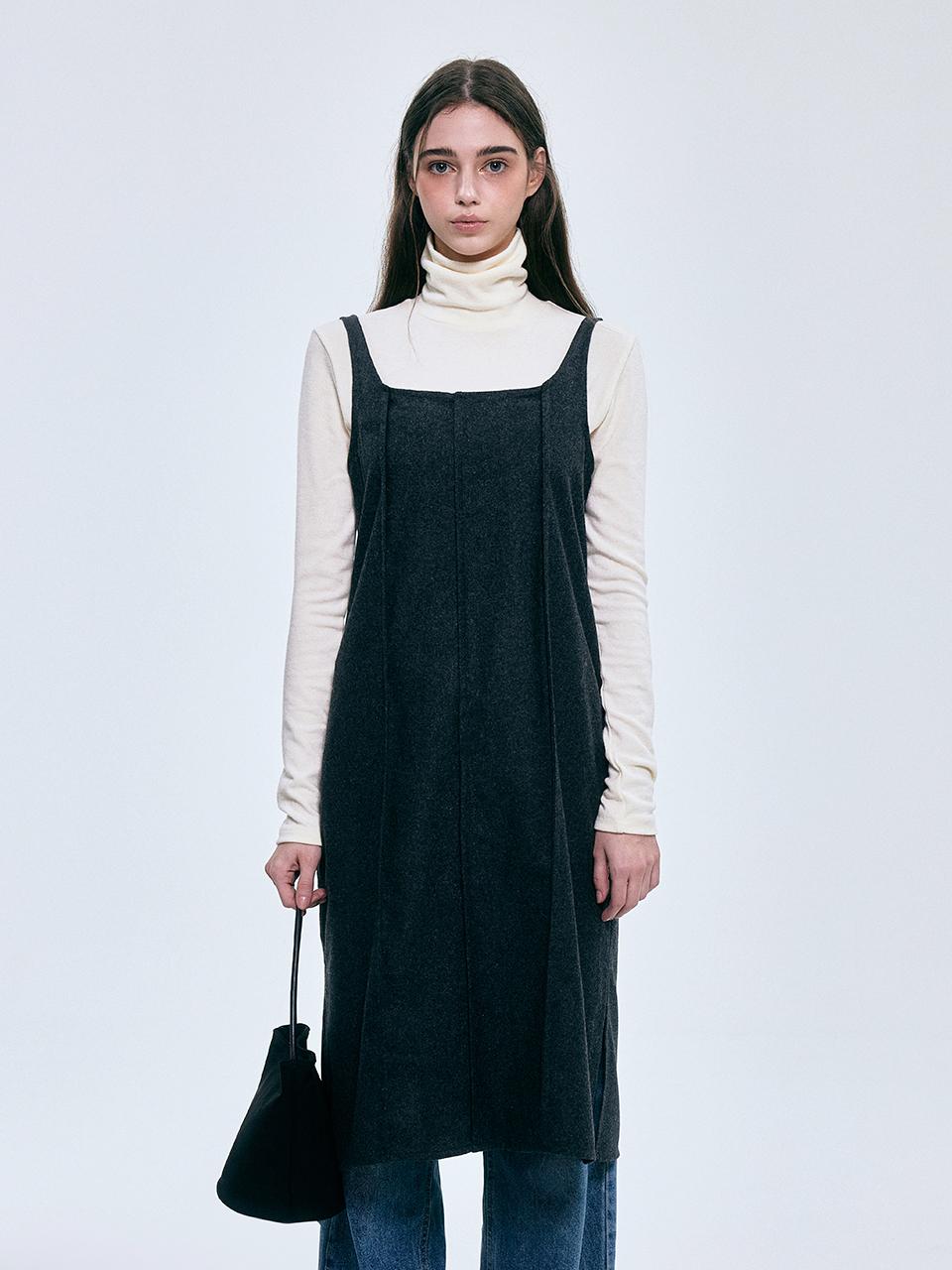 FOVERE Layered Wool Midi Dress [Dark Grey]