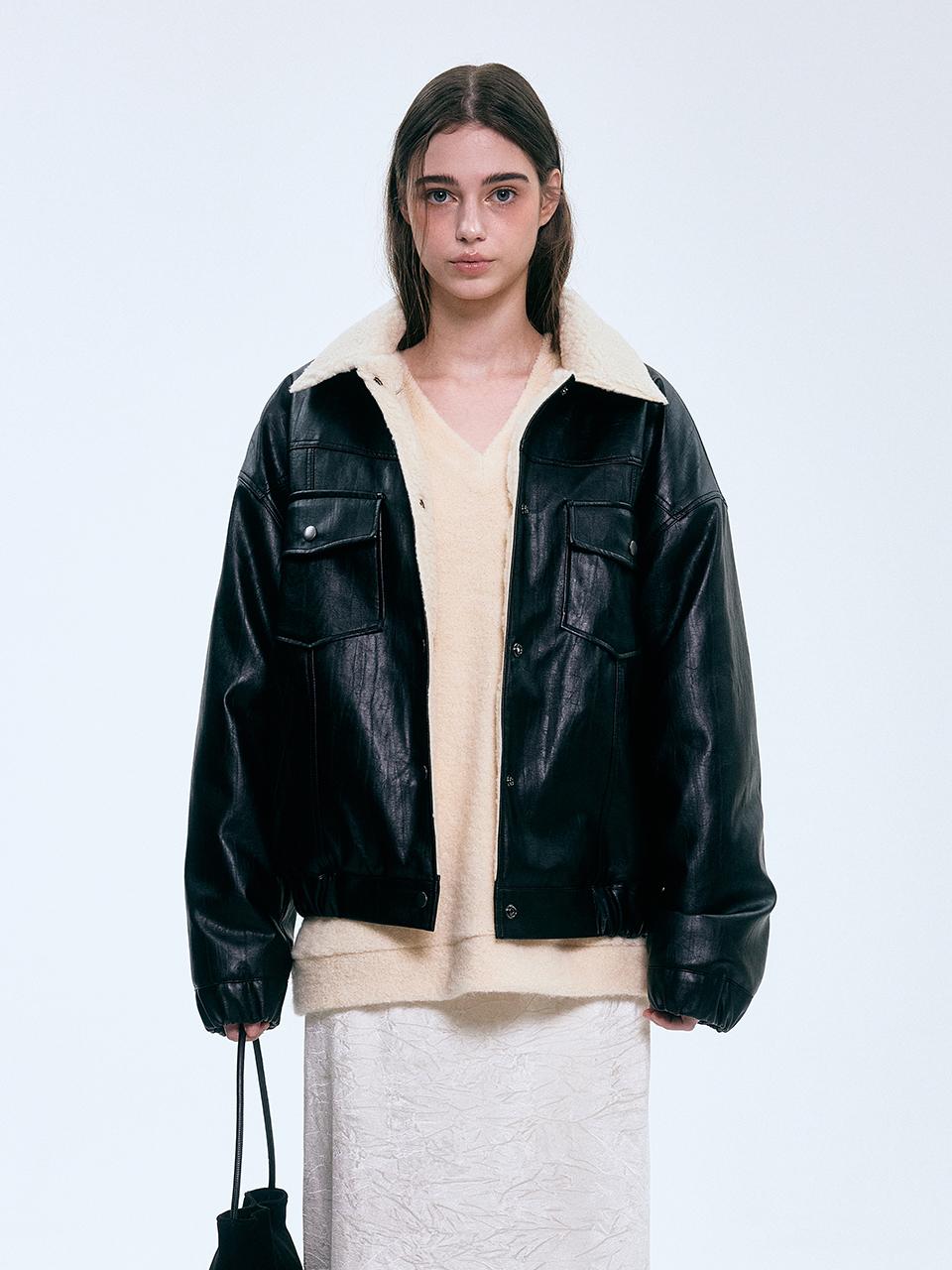 FOVERE Leather Dumble Moderately Loose Bomber Jacket
