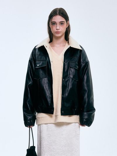 FOVERE Leather Dumble Moderately Loose Bomber Jacket