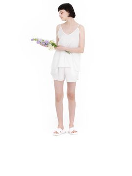 FOVERE Sleeveless Elastic Waist Satin Set [Beige]