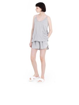 FOVERE Sleeveless Elastic Waist Satin Set [Grey]