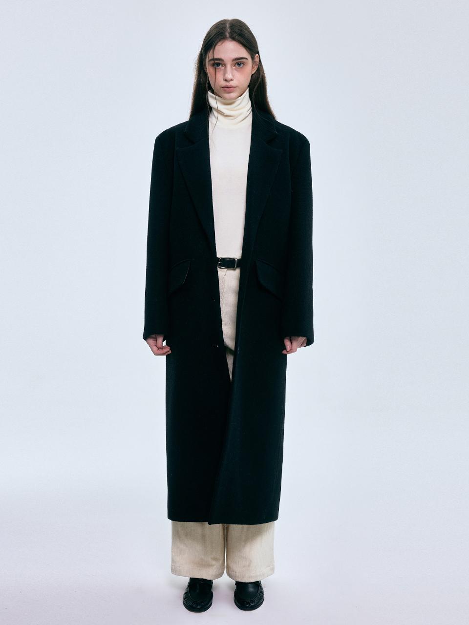 FOVERE Wool Maxi Long Elegant Coat [Black]
