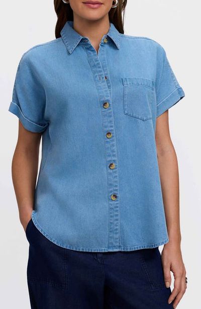 Foxcroft Foxcroft Abigail Short Sleeve Denim Button-Up Shirt
