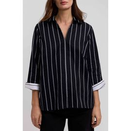 Foxcroft Foxcroft Agnes Dot Stripe Three-Quarter Sleeve Cotton Popover Top