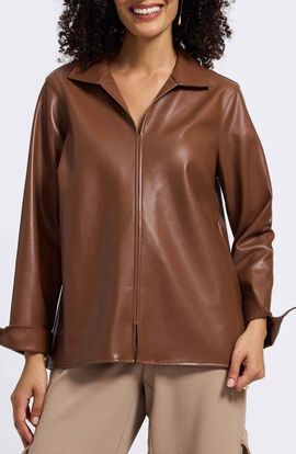 Foxcroft Foxcroft Agnes Faux Leather Long Sleeve Popover Top