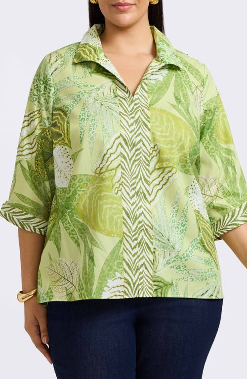 Foxcroft Foxcroft Agnes Mixed Print Three-Quarter Sleeve Cotton Popover Top