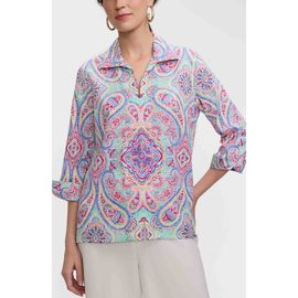 Foxcroft Foxcroft Agnes Paisley Linen Blend Pullover Shirt