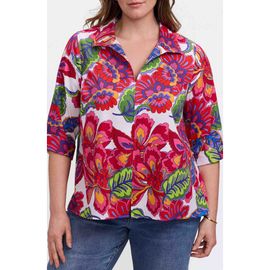Foxcroft Foxcroft Agnes Paradise Blooms Three-Quarter Sleeve Cotton Popover Top