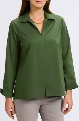Foxcroft Foxcroft Agnes Split Cuff Popover Blouse