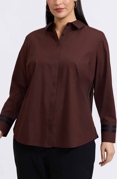 Foxcroft Foxcroft Brooke Non-Iron Grosgrain Trim Cotton Button-Up Shirt