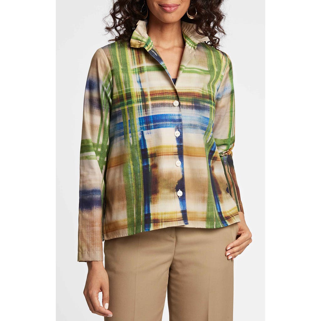 Foxcroft Foxcroft Carolina Painterly Stripe Cotton Button-Up Shirt