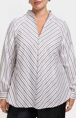 Foxcroft Foxcroft Daphne Metallic Stripe Cotton Blend Pullover Shirt