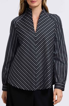 Foxcroft Foxcroft Daphne Stripe Stretch Cotton Blend Pullover Shirt