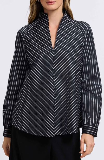 Foxcroft Foxcroft Daphne Stripe Stretch Cotton Blend Pullover Shirt