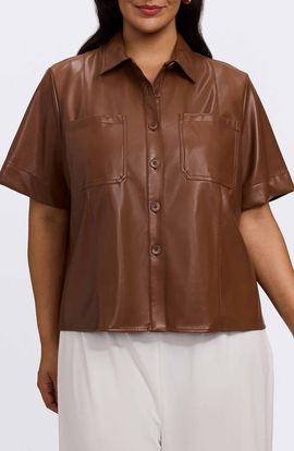 Foxcroft Foxcroft Demi Elbow Sleeve Faux Leather Button-Up Shirt