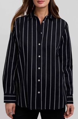 Foxcroft Foxcroft Dot Stripe Boyfriend Button-Up Shirt